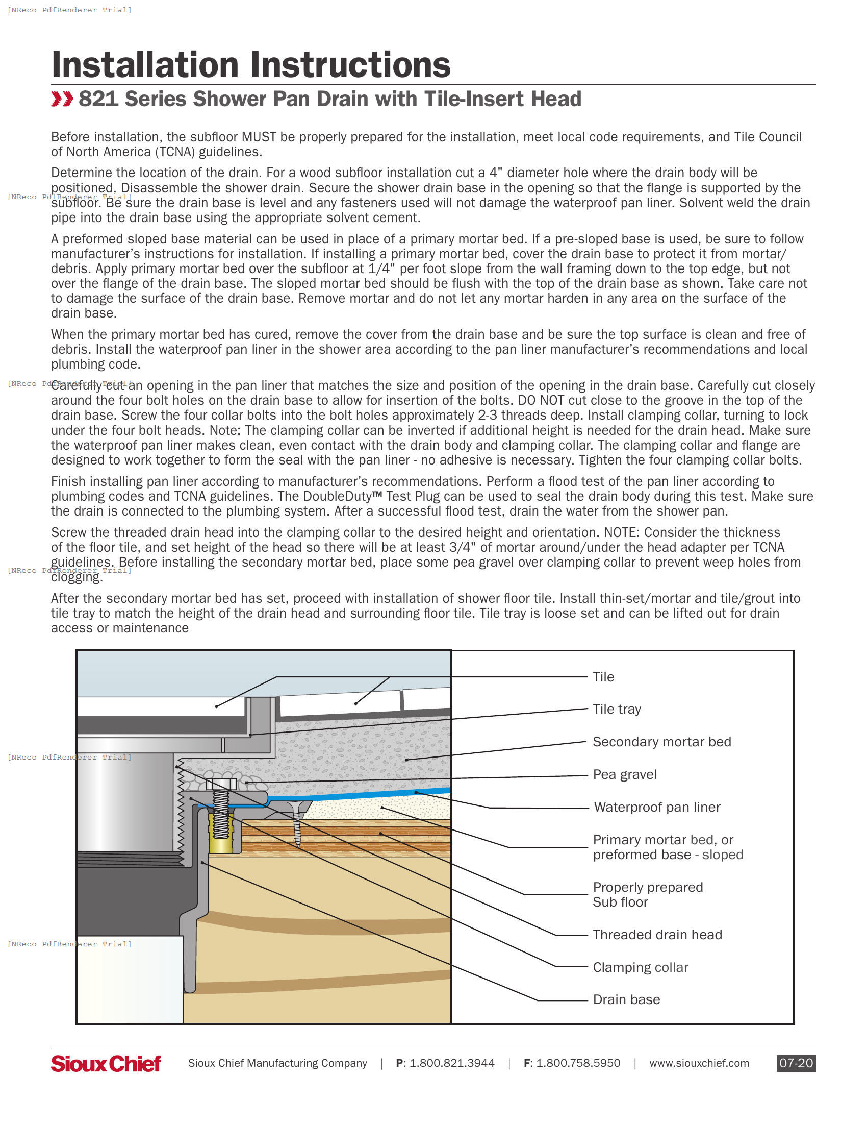 821 SERIES - SHOWER PAN DRAIN WITH TILE-INSERT HEAD - INSTRUCTION SHEET.PDF Technical Document